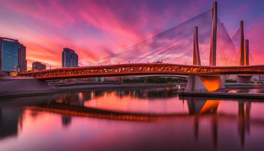 Pôr do Sol na Puente de la Mujer em Puerto Madero