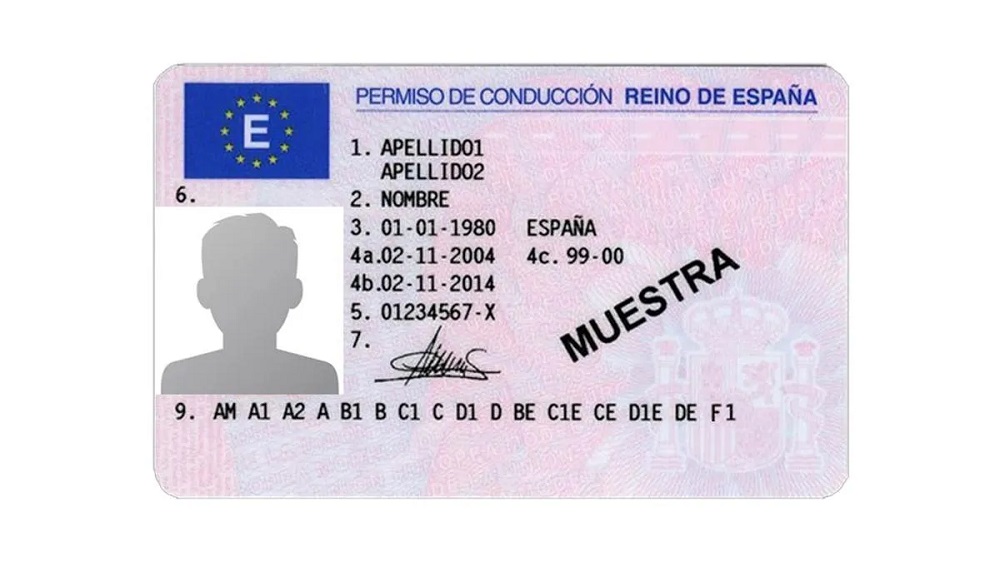 An example of how the B license looks in Spain.