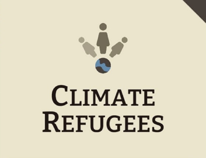 The logo of the video game Climate Refugees with the planet and 3 women representing its story.