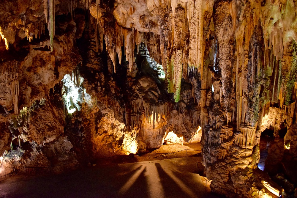 The stalactites and stalagmites of Nerja Caves.
