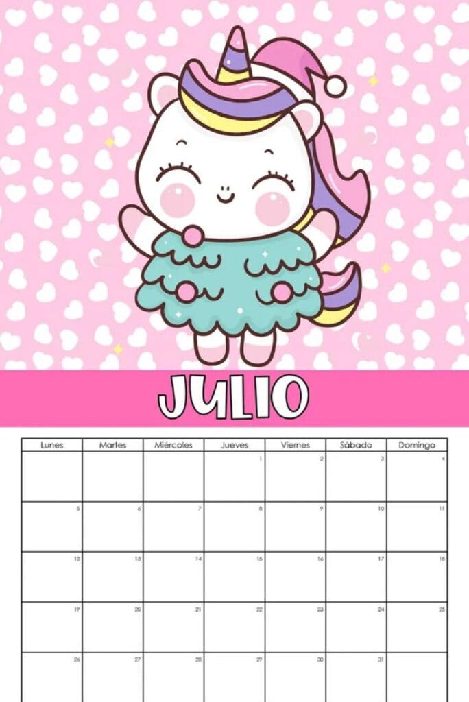 The seventh month of the year in Spanish, julio in the calendar.