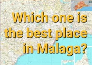 A map of Malaga with various neighborhoods marked, overlaid with the text 'Which place is the best in Malaga?