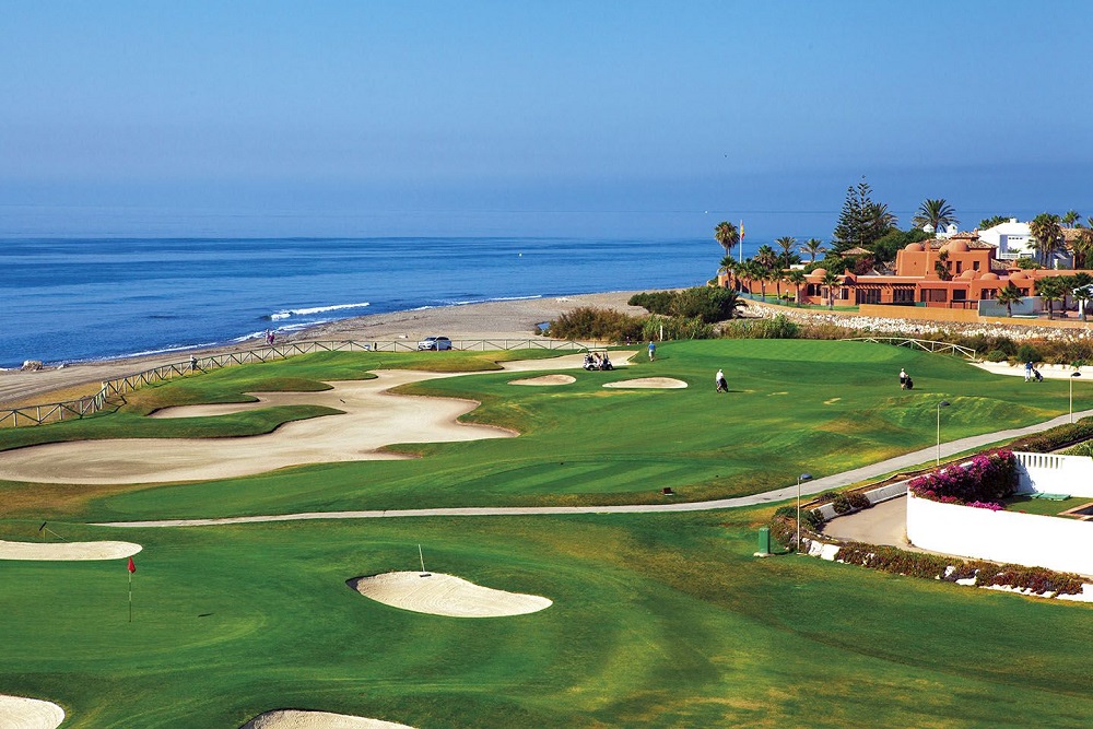 The Marbella Club Golf Resort in Malaga, Andalusia, Spain. You can see the wonderful Mediterranean Sea in the background.