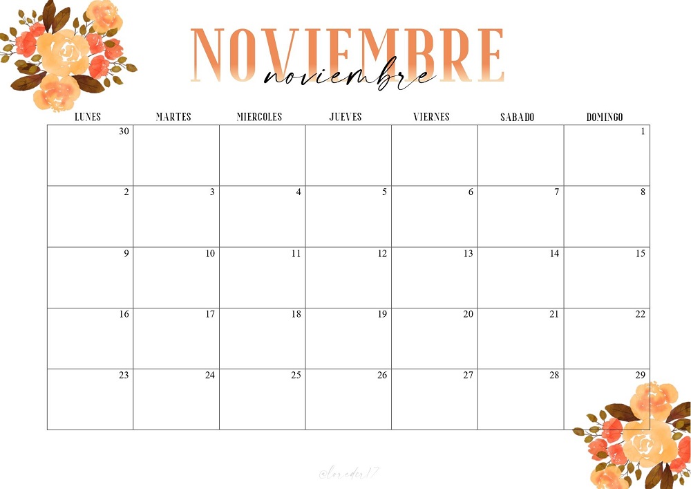 The eleventh month of the year in Spanish, noviembre in the calendar.