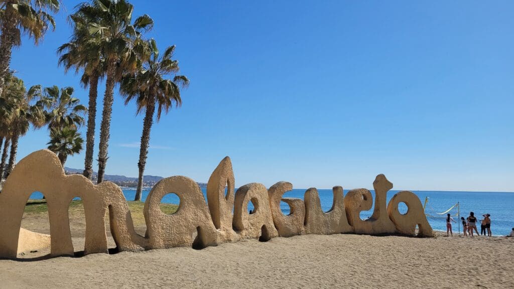 MALAGUETA sand letters on La Malagueta beach, Málaga