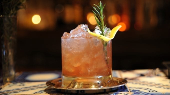 Close-up of a refreshing alcoholic cocktail with a garnish.