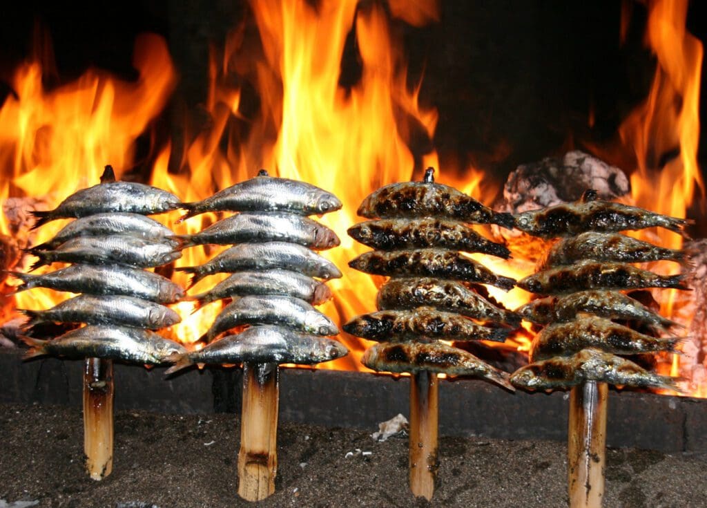 Espetos , Grilled Fish in Malagueta Beach, Malaga, Andalusia