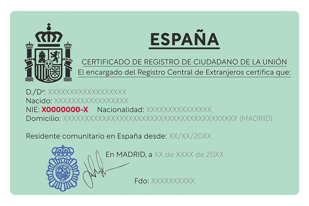 A NIE card example in Spain.